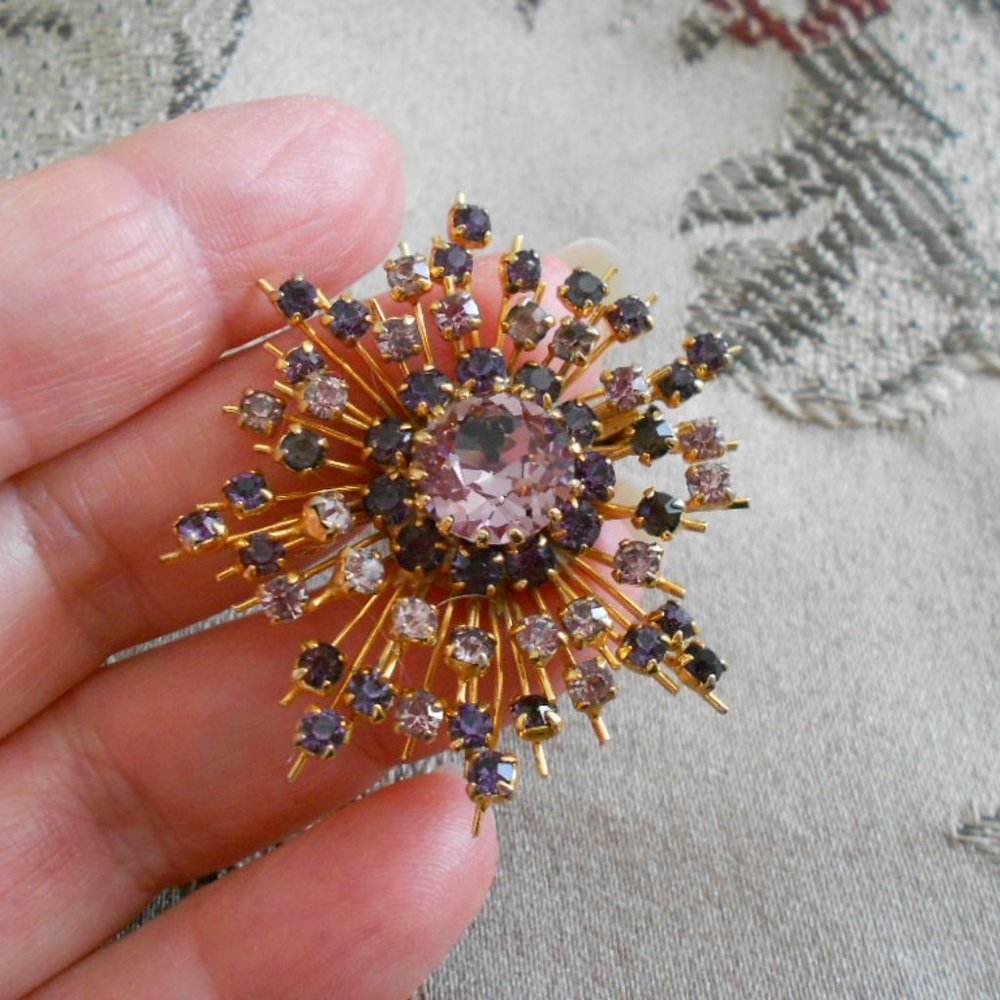 Vintage French Starburst Violet Crystal Brooch